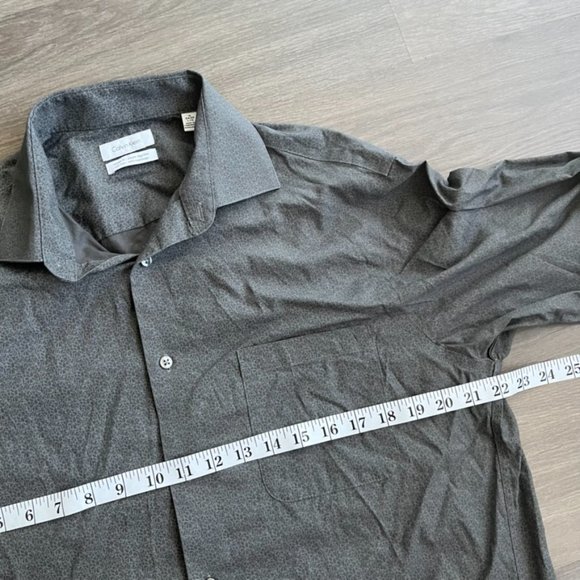 Calvin Klein Grey Pattern Button-Down "Regular Fit Non-Iron" Cotton Dress Shirt - Picture 7 of 14